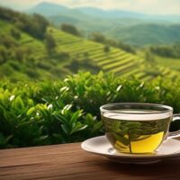 organic-green-tea-cup-wooden-tab